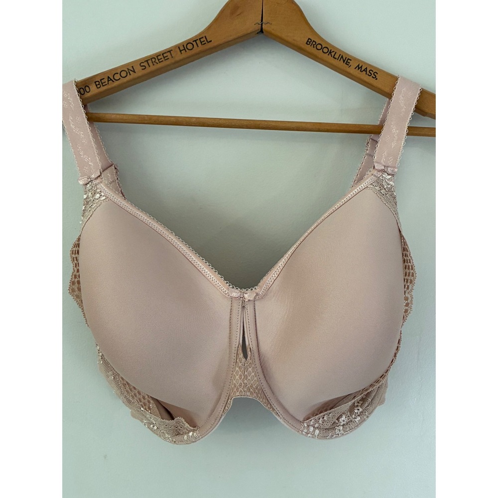 Elomi Bijou Bra Women 34L Fawn Nude Lace Trim Underwired Plunge EL4383FAN